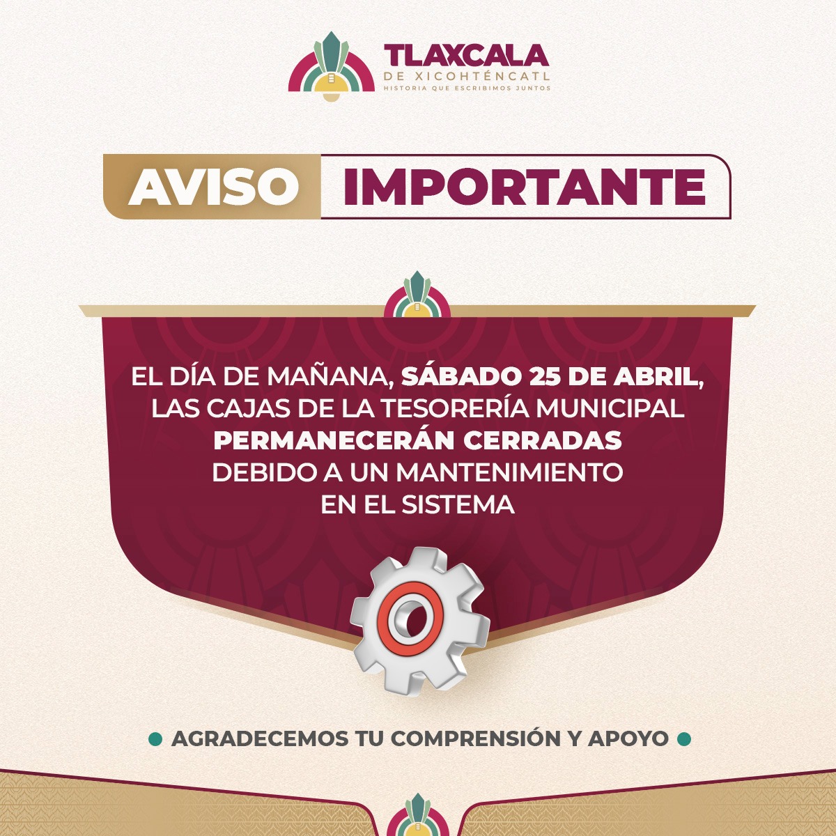 Por mantenimiento en su sistema, Tesorería Municipal de Tlaxcala suspenderá temporalmente servicio de cobro este sábado